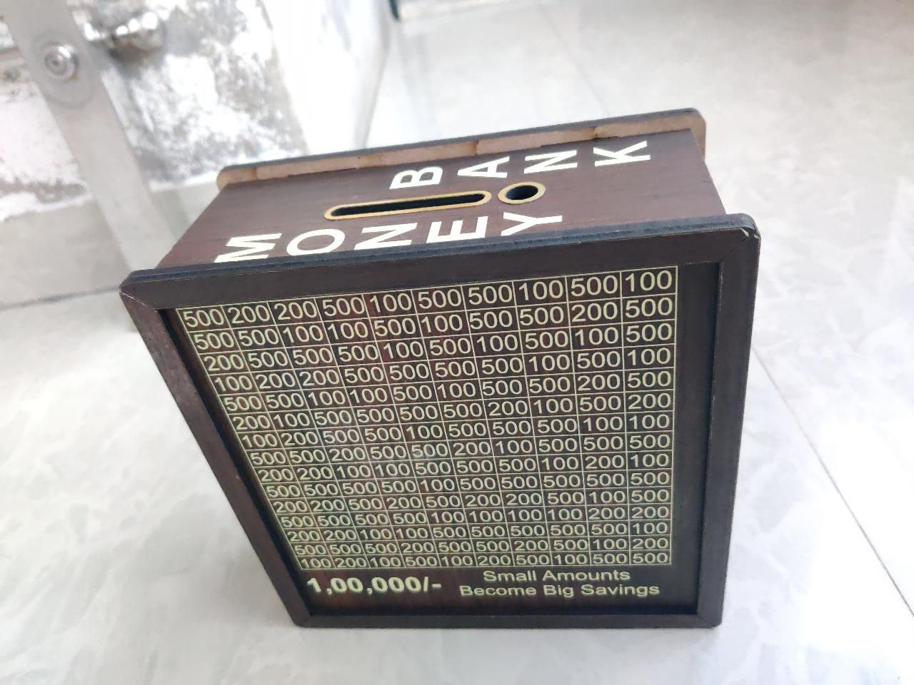 1,00,000 Wooden Savings Box With Reusable Tracker & Marker